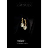 JESSICA XIE Vintage Textured Hoop Earrings with Baroque Pearl Drops - S925 Sterling Silver 18K Gold Plated
